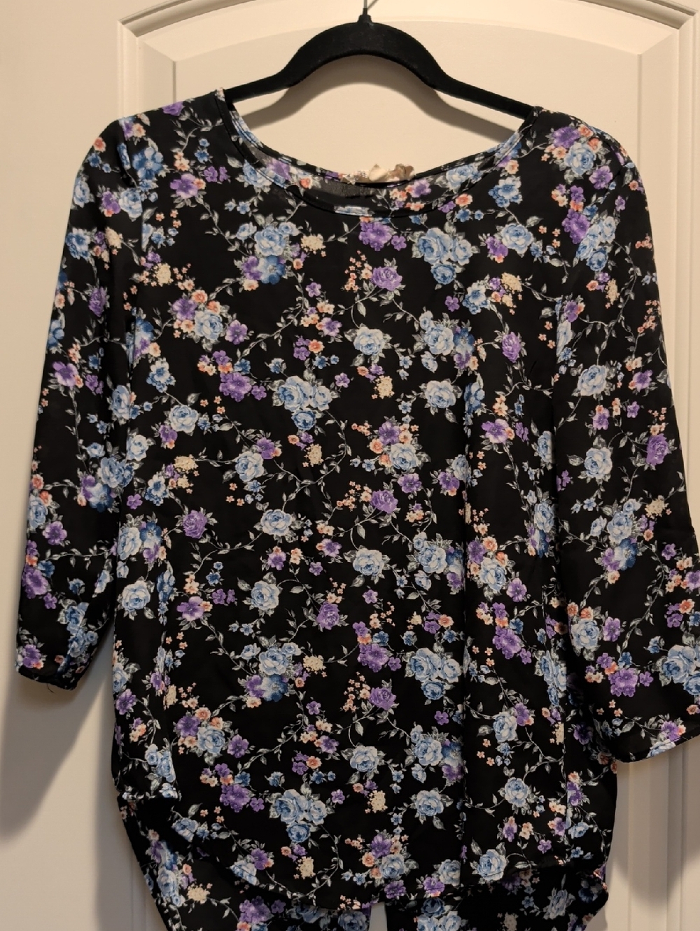 Pink Republic Black Long-Sleeve Tee with Blue & Purple Floral Print